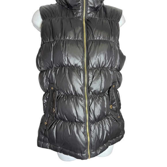Michael Kors Womens Black Puffer Vest‎ Full Zip Sleeveless Hooded Jacket S - Picture 3 of 9